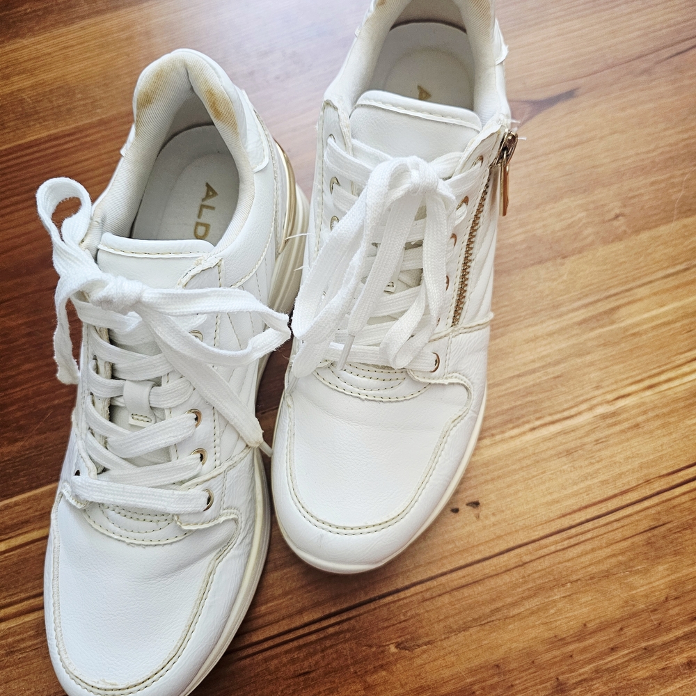Aldo White Sneakers with Gold Accents